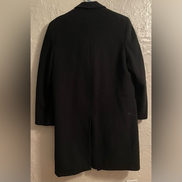 Vintage 1950s 100% pure cashmere black overcoat w/ button front/sleeves, lapel - Picture 6 of 10